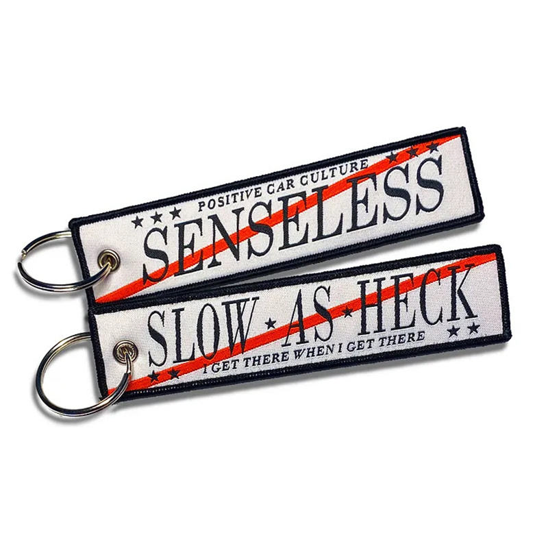 Custom Personal Logo Double Sided Letters Fabric Key Tag Woven Embroidery Keychain