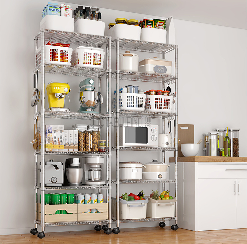 Movable Adjustable 6 Tier Metal Wire Shelving Unit Detachable 2 Sets 3-Tier Storage Shelving Rack