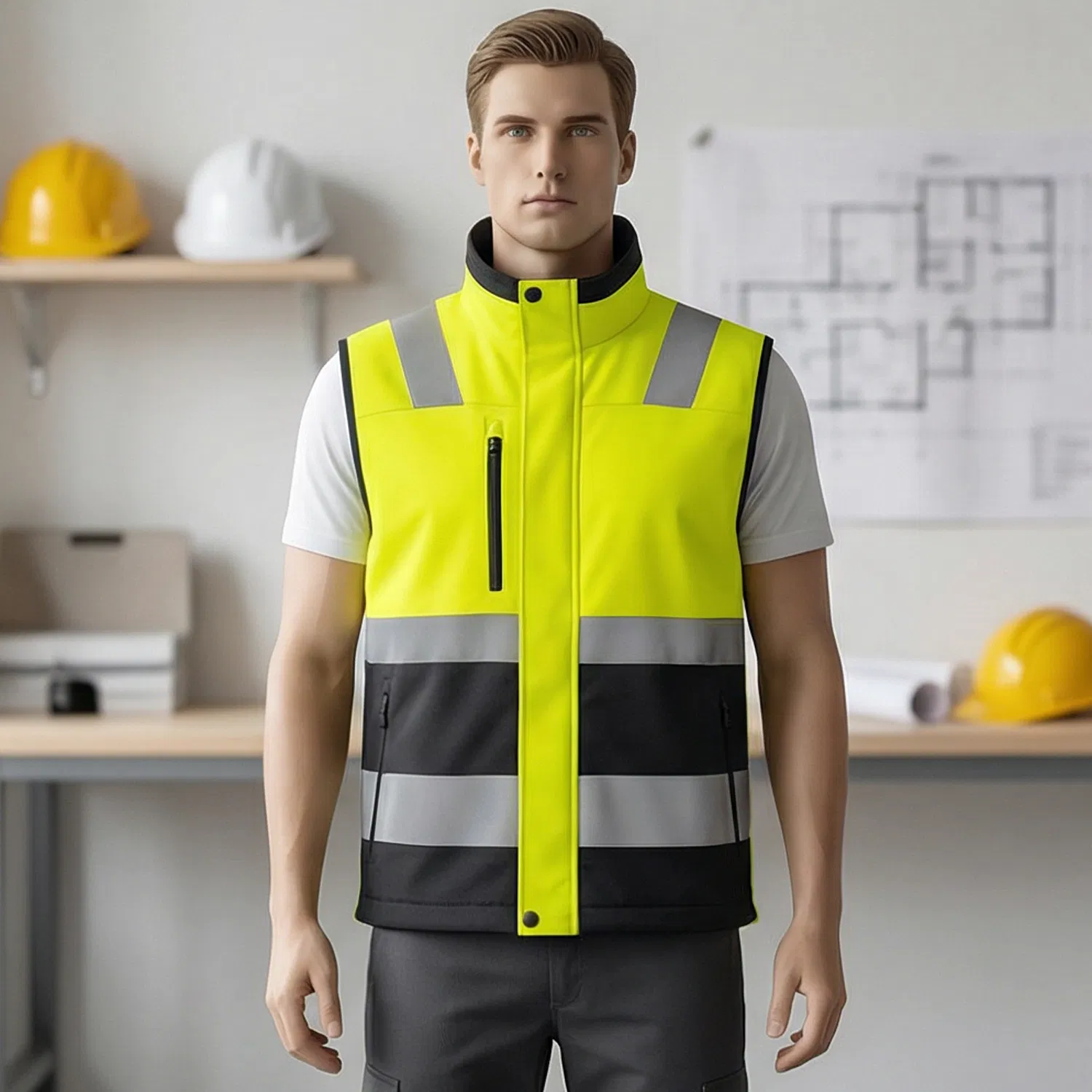 OEM/ODM Hi-Vis Softshell Safety Vest Reflective Waterproof for Construction & Roadwork for Reflective Vest Workwear