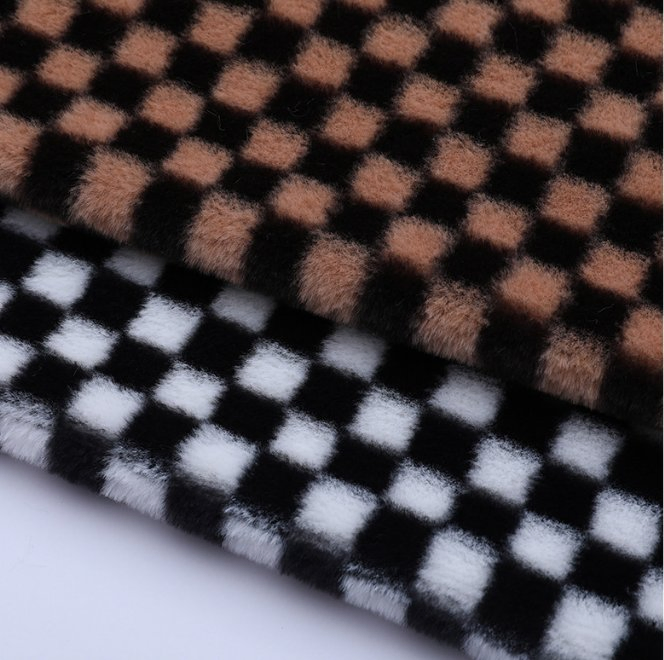 Short Pile Gridiron Pattern Printed Artificial Rabbit Fur Fabric