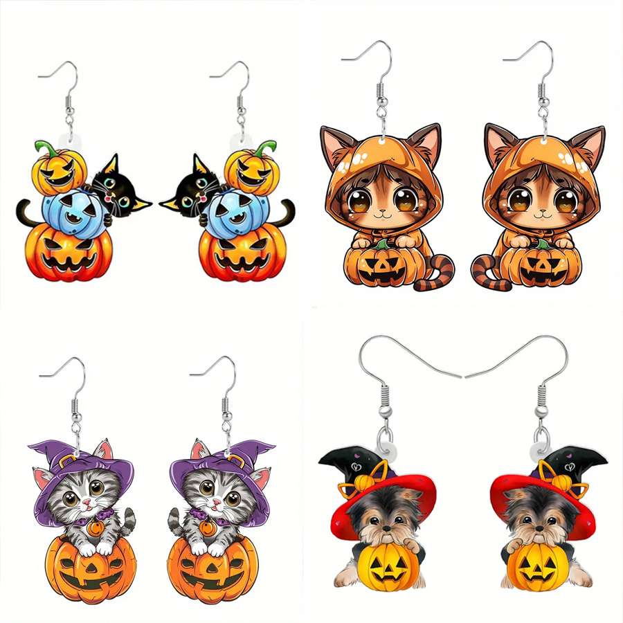 Halloween Ladies Fashion Wholesale Acrylic Earrings, Pumpkins, Cat Holiday Party Decoration Supplies