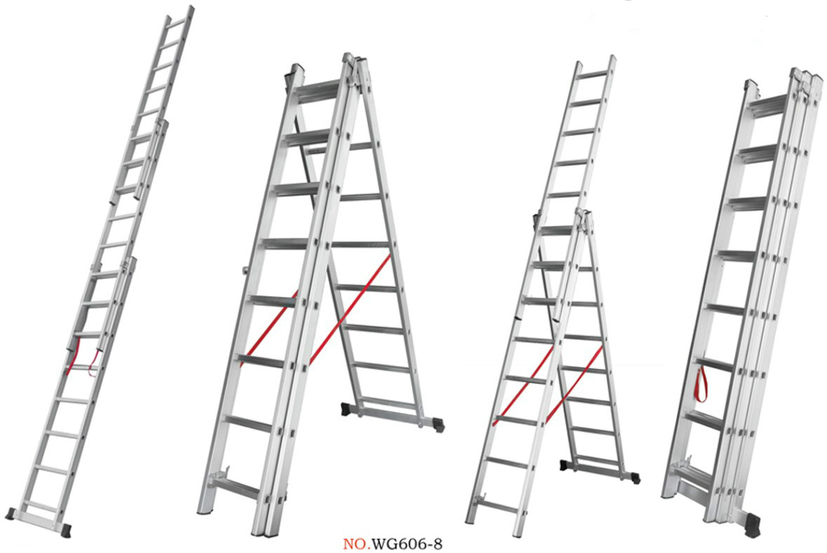 Aluminum Combination Ladder 3*8step Section Extension Ladder