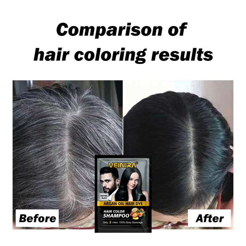 Veinira Argan Oil Hair Dye Hair Color Shampoo 100% Grey Coverage Brown