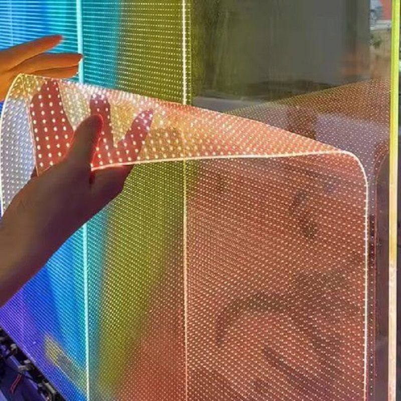 P6 P8 P10 P15 P20 Surface Self Adhesive Flexible Transparent Display for Video Playing