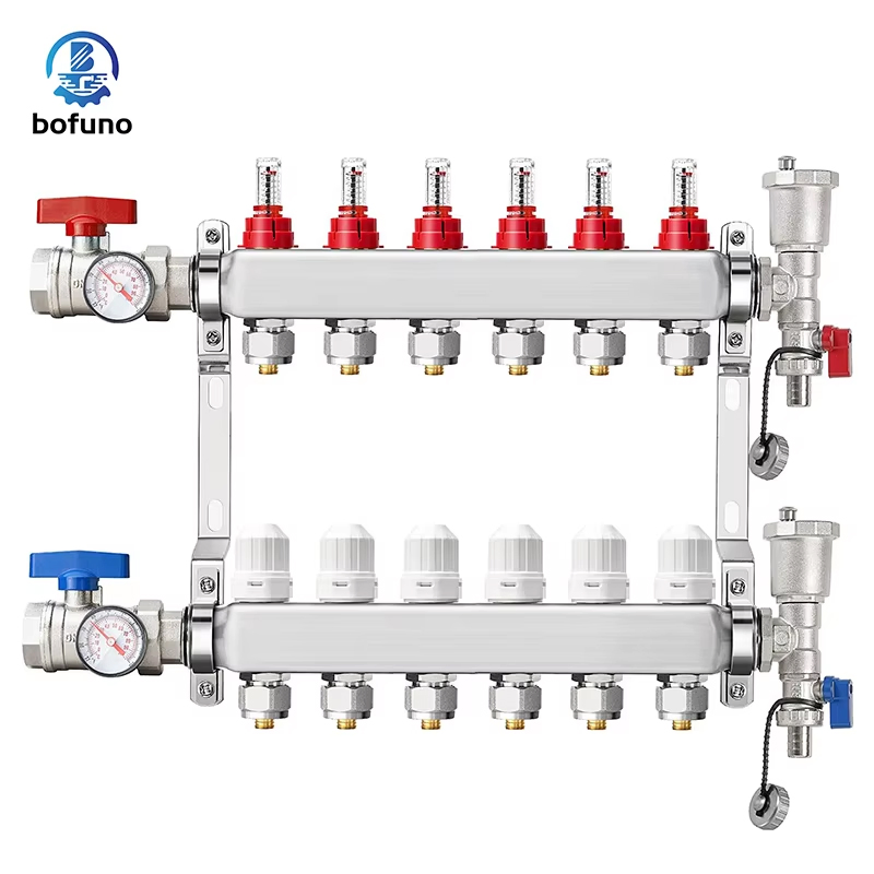 Abst Pex 6ways Manifold, Stainless Steel Floor Heat Manifold Kit with 1/2" Adapters Included for Hydronic Radiant Floor Heating