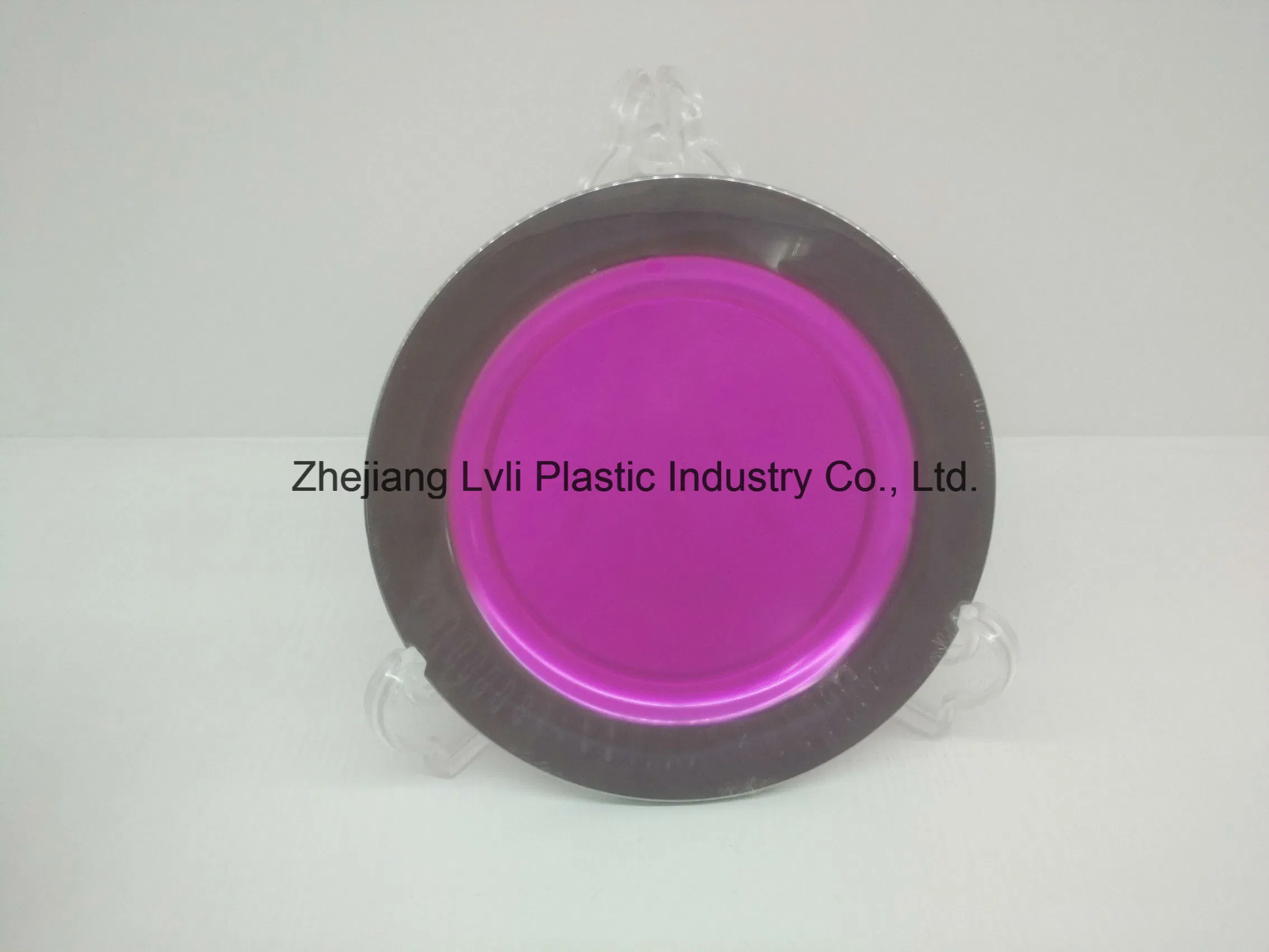 Plastic Plate, Disposable, Tableware, Tray, Dish, Colorful, PS, SGS, Silver Rim Plate, PA-03