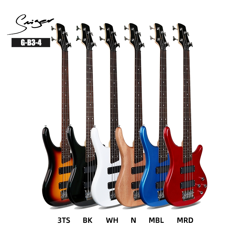 G-B3-4 Wholesale Smiger Brand Left Handed Mahogany Body Preamp 4 String Electric Bass Guitar Kit
