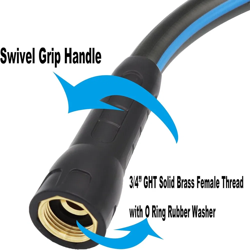 Garden Hose 25 FT, Heavy Duty Black Garden Hose 5/8 Inch., Rubber Water Hose, Hrbrid Garden Water Hose, Black/Blue, Weather Resistant Hose