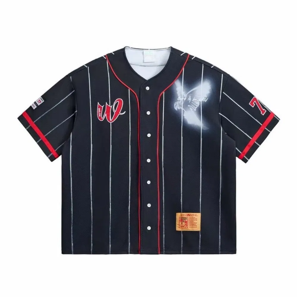 Eagle Embellished Baseball Jersey Striped Design and Letter W Training Baseball Sports Wear