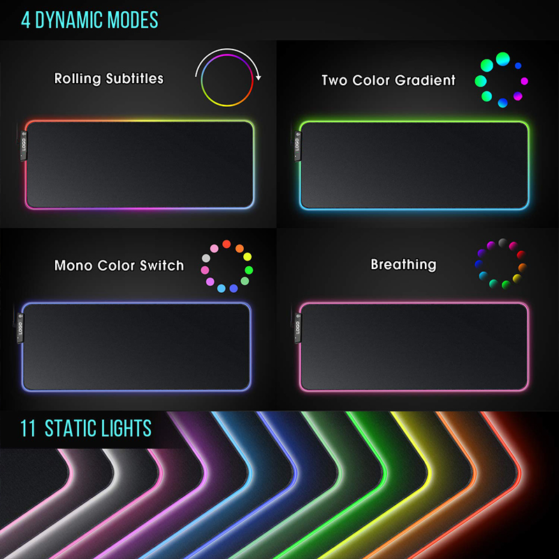 Custom Logo Printed Waterproof RGB Gaming Mouse Pads with 1 USB
