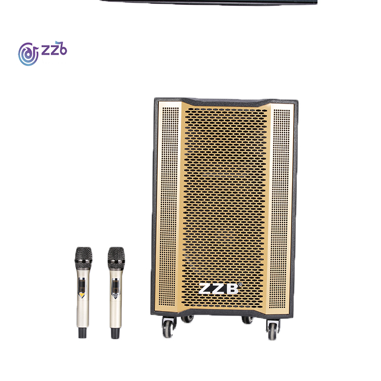 Zzb Best Sound Big Power Wooden Trolley Speaker Rechargeable Outdoor Wood Speaker with Wireless Mic