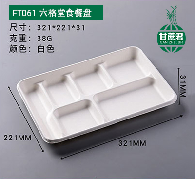 Disposable Biodegradable Take Away 6 Compartments Food Tray