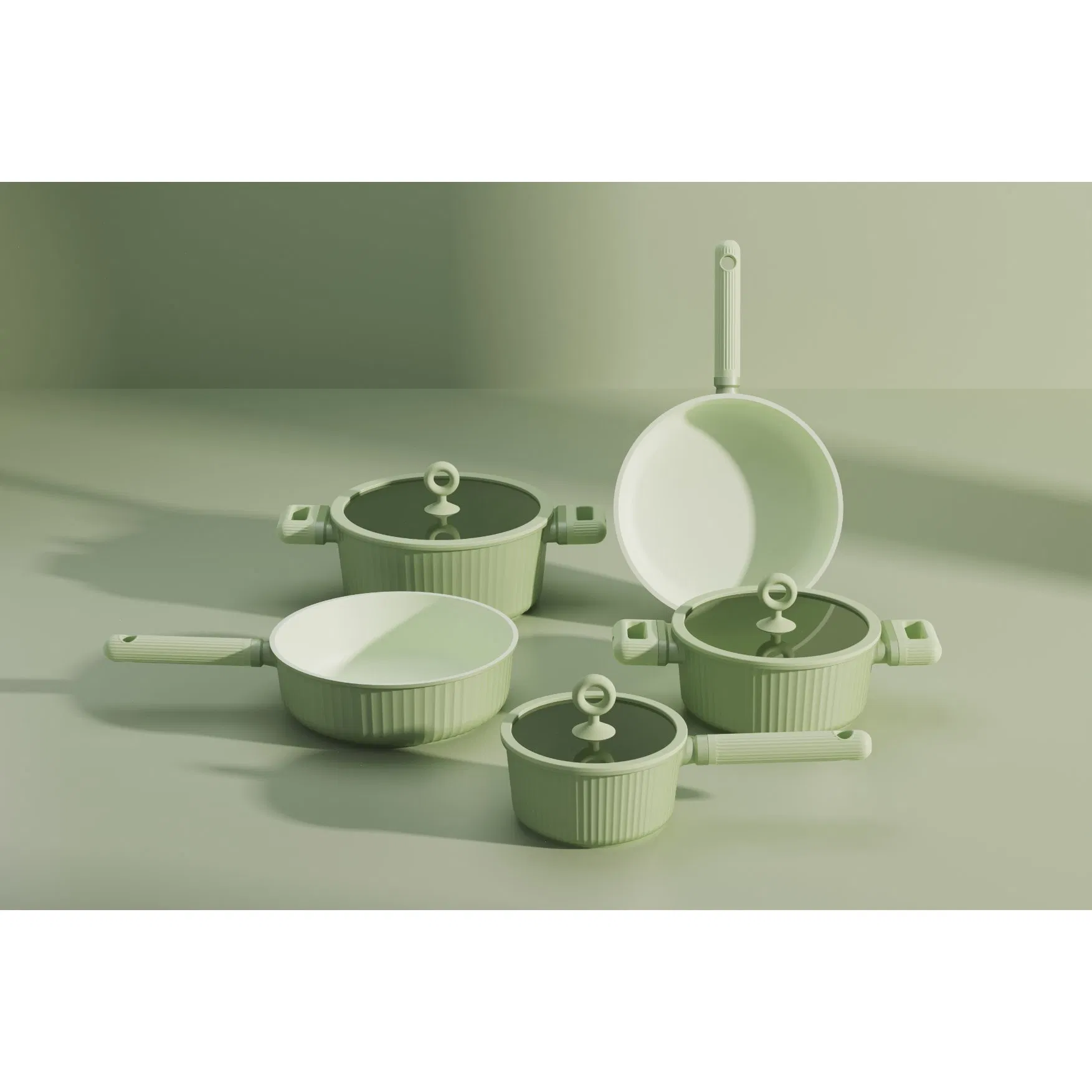 Green Modern Design Aluminium Cookware Set Casserole Home Use Fry Pan Non-Stick