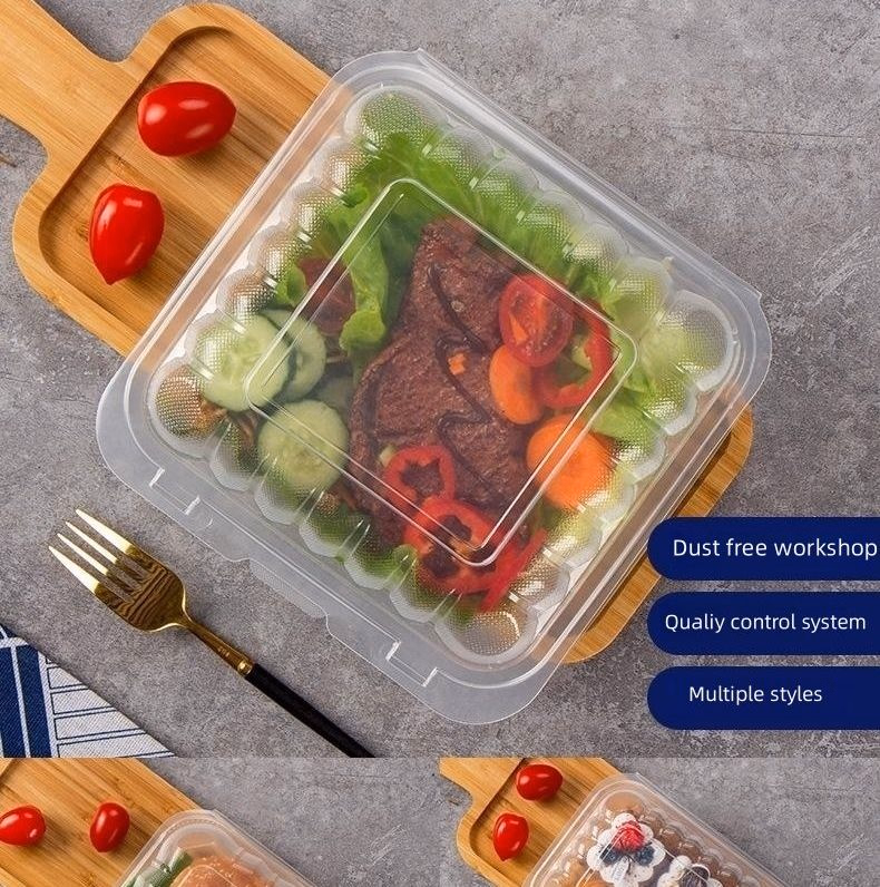 7.5*7.5*Inch Clamshell Disposable Lunch Box Clear Microwavable Plastic PP Food to Go Takeaway Container with Lid