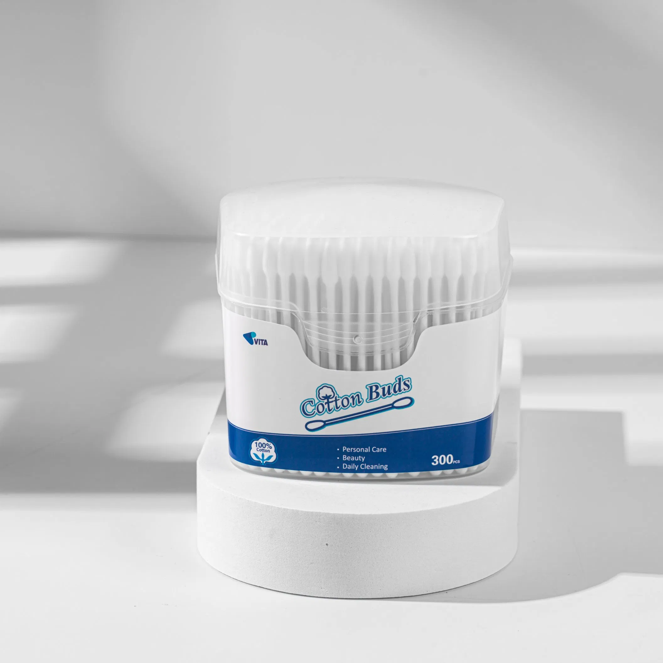 Eco-Friendly 300 PCS Cotton Buds with Easy Access Pop-up Box