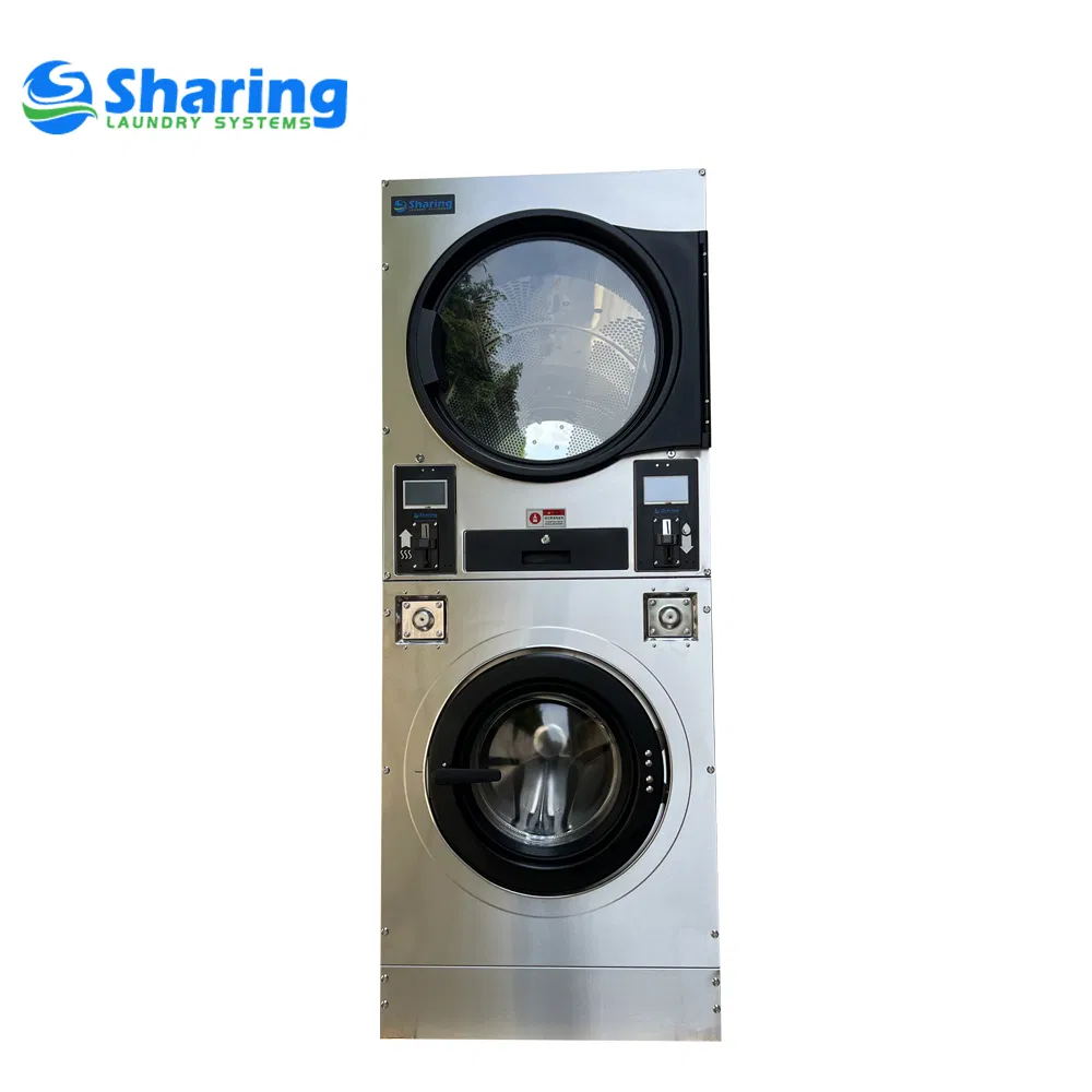 Customized Automatic Self-Service Stacked Washer and Dryer for School/Laundromat