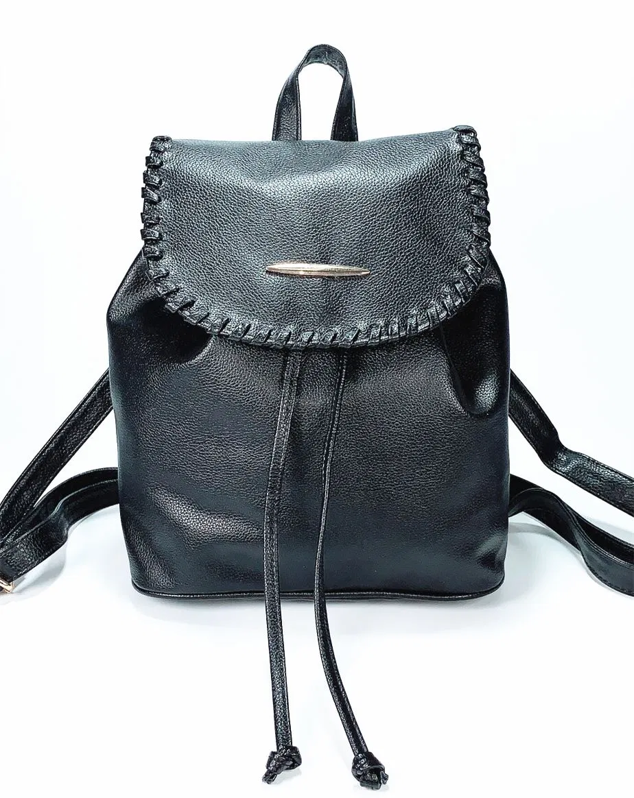 Lichee PU Leather Backpack with Knitting Flap Style School Backpack for Girls