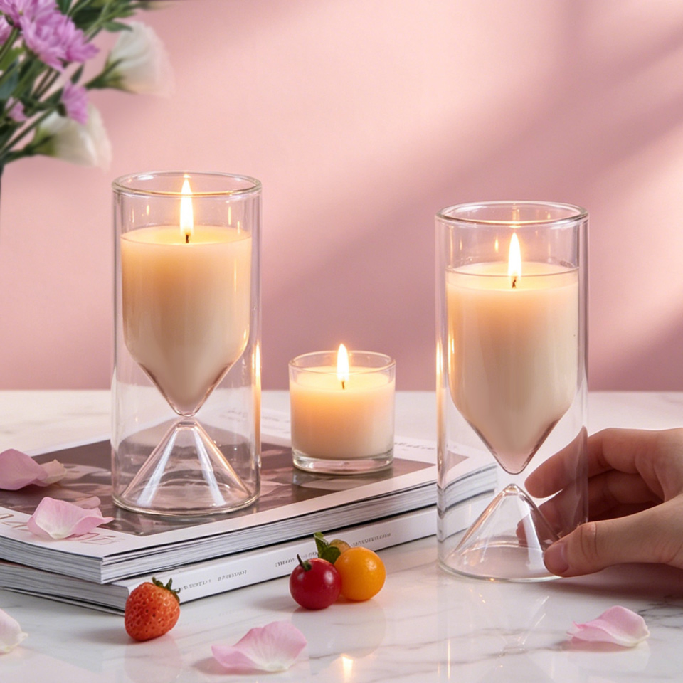 Double Walled Hourglass-Shaped Glass Candle Holder Heat Resistant Glass Candles Container