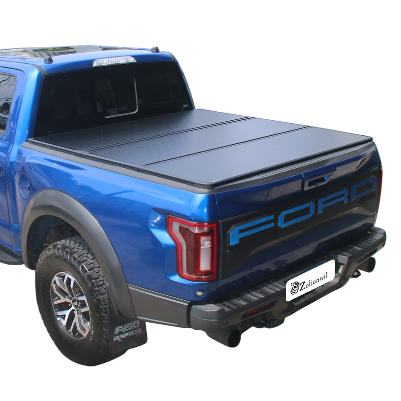 Zolionwil Folding Hand Tri-Fold Roller Lid Pick up Truck Bed Cover Aluminum Tonneau Cover for Ford F150