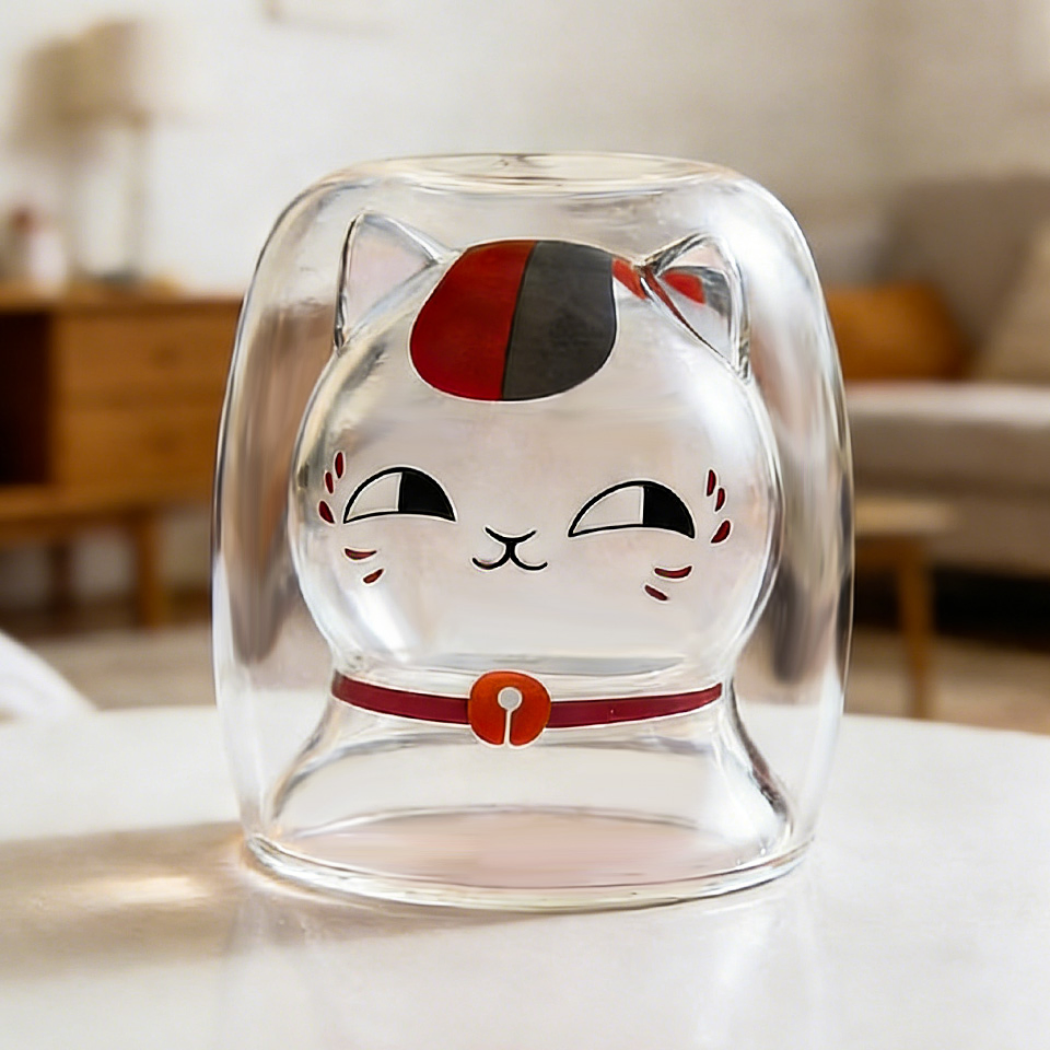 Factory Wholesale 220ml Tabby Cat Shaped Double Wall Glass Cup for Coffee