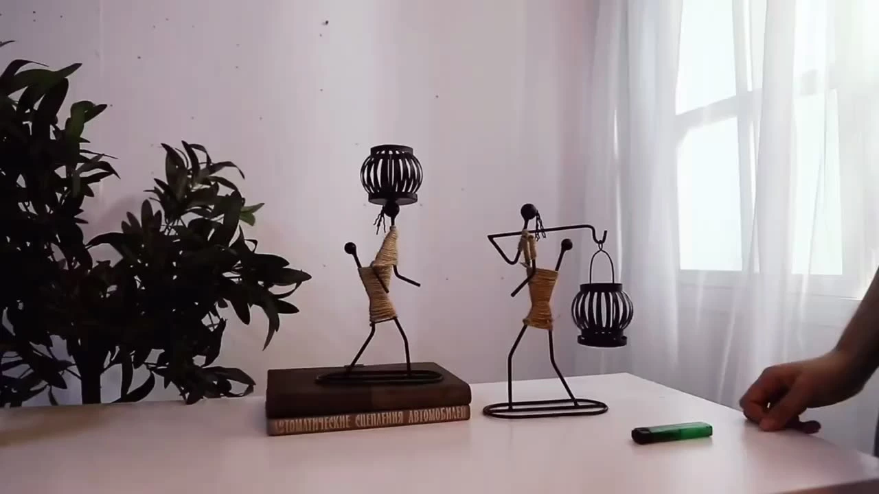 European Style Stickman Crafts Creative Black Metal Candle Stick Holders