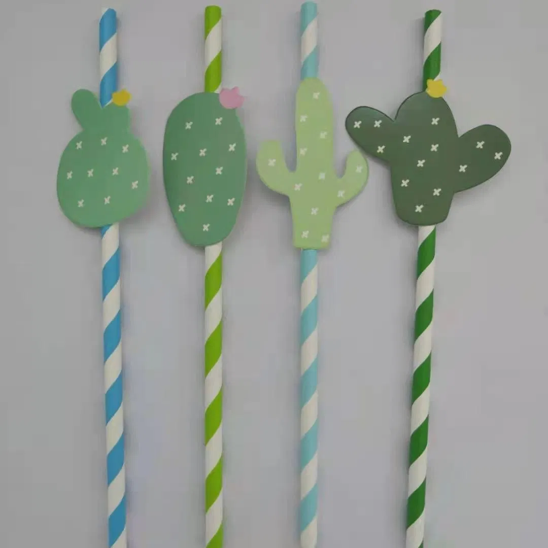 Eco-Friendly Colorful Cactus Striped Party Straws for Celebrations
