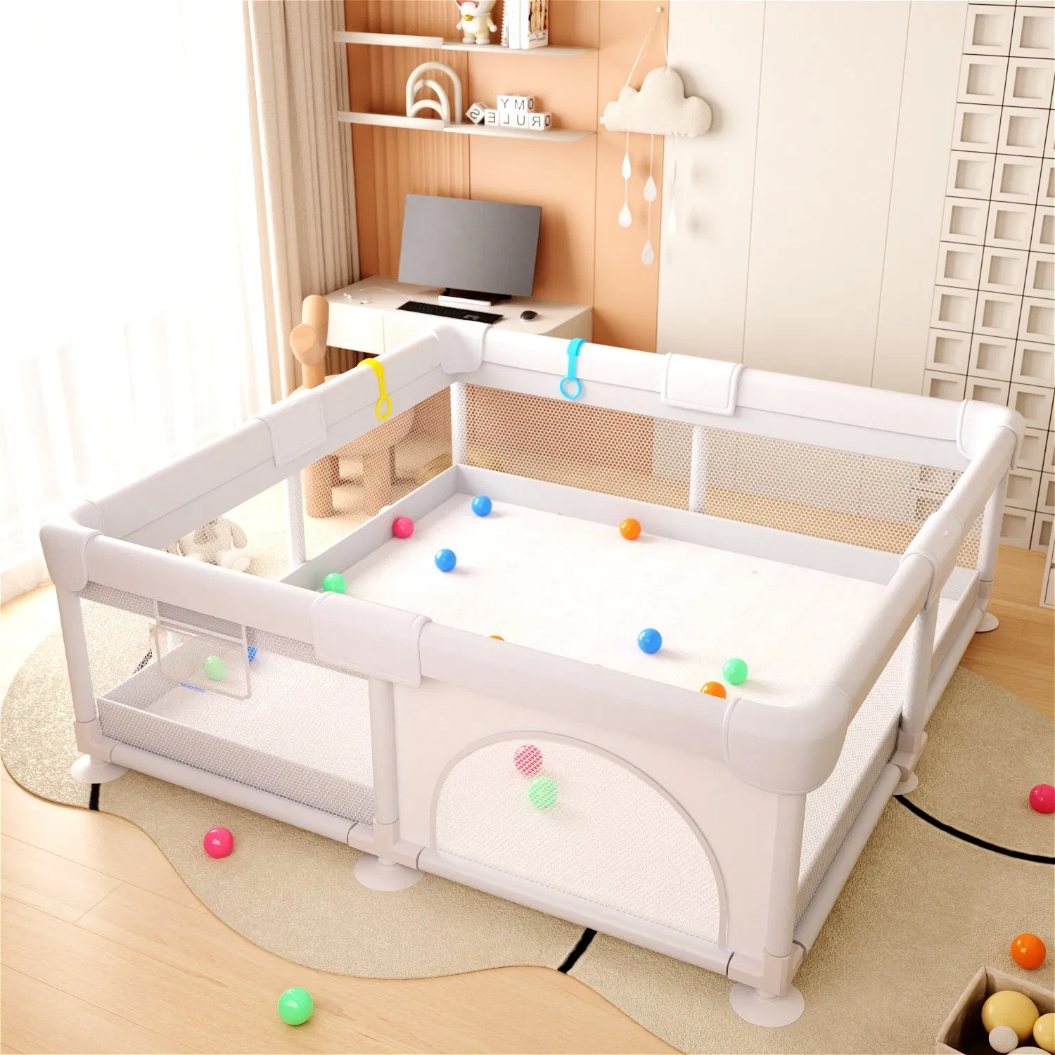 Baby Play Yard Modern Design Steel Frame Safety Fence En12227 Approved