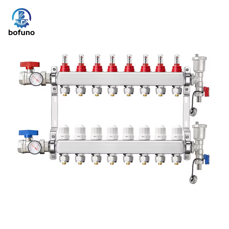 Abst Pex 8ways Manifold, Stainless Steel Floor Heat Manifold Kit with 1/2" Adapters Included for Hydronic Radiant Floor Heating