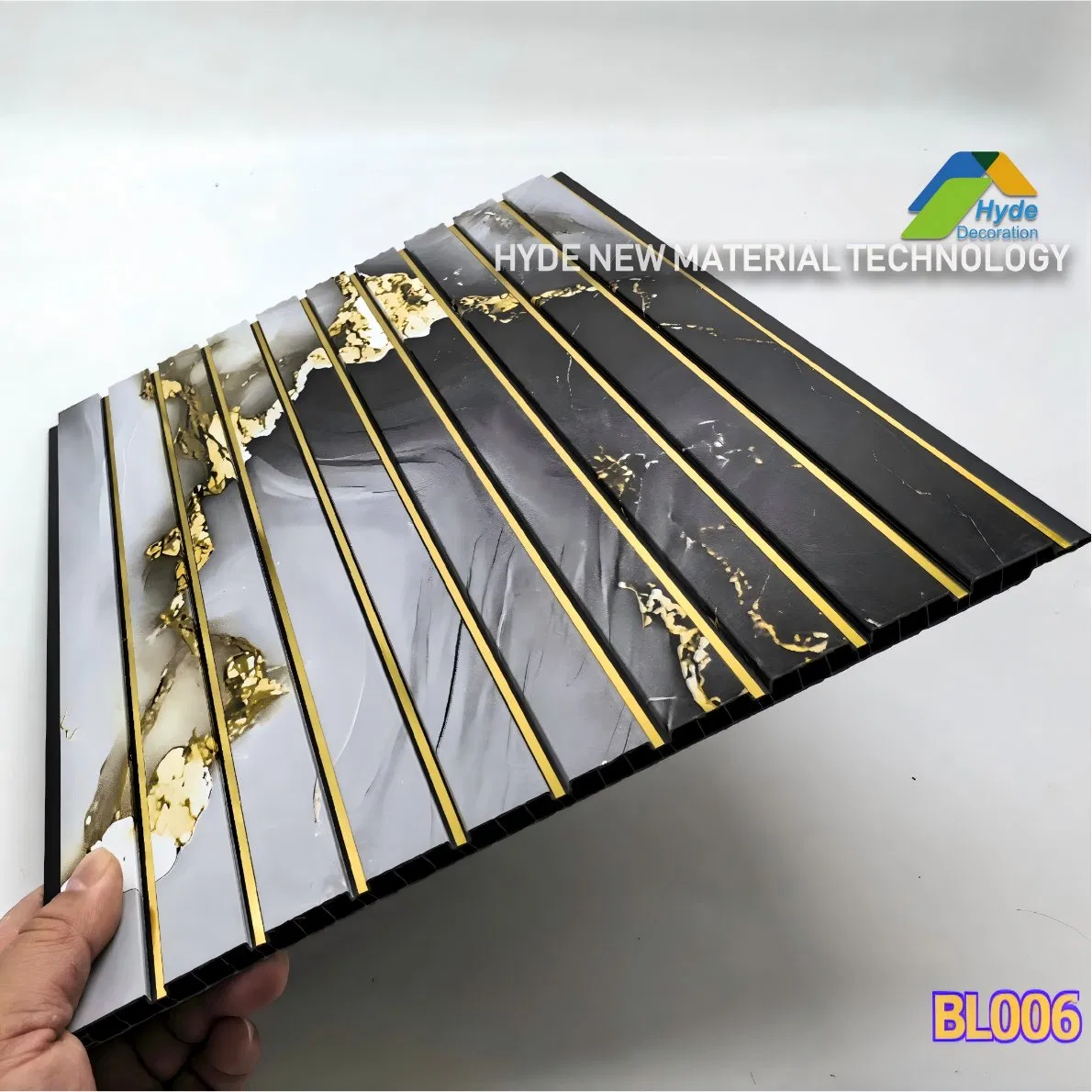 Marble Pattern Waterproof Fluted Wall Board Plastic 10 Grooved PVC Flutted Black Base Panel for Home Decor