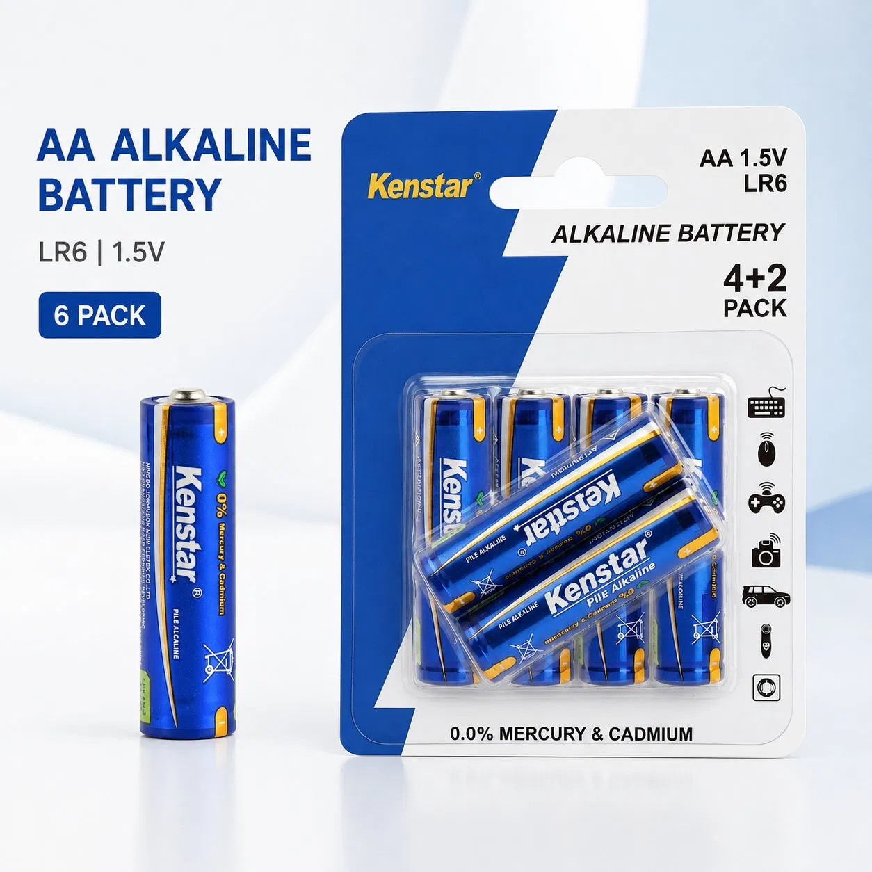 AA Lr6 Primary Alkaline Battery 1.5V Private Label 6PCS Blister Card OEM