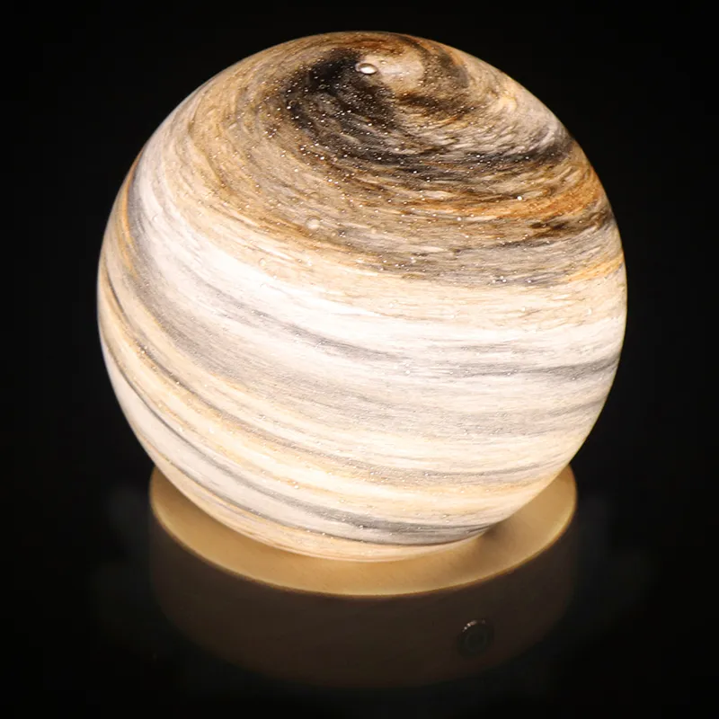 Hot Sale Wandering Earth LED Desk Table Lamp Dimmable Glass Night Light with Wood Base