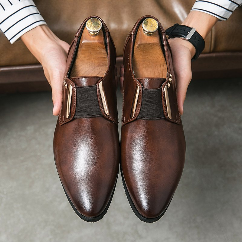 Business and Leisure Blok Pointed Leather Shoes Korean Version British Style Loafers