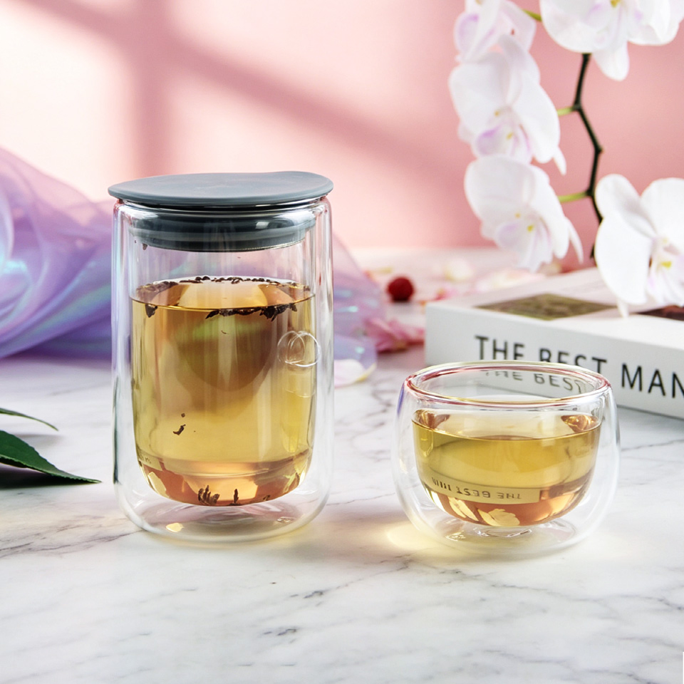 Double-Walled Glass Anti-Scald Tea Cup Lazy Tea Brewing Glass with Filter