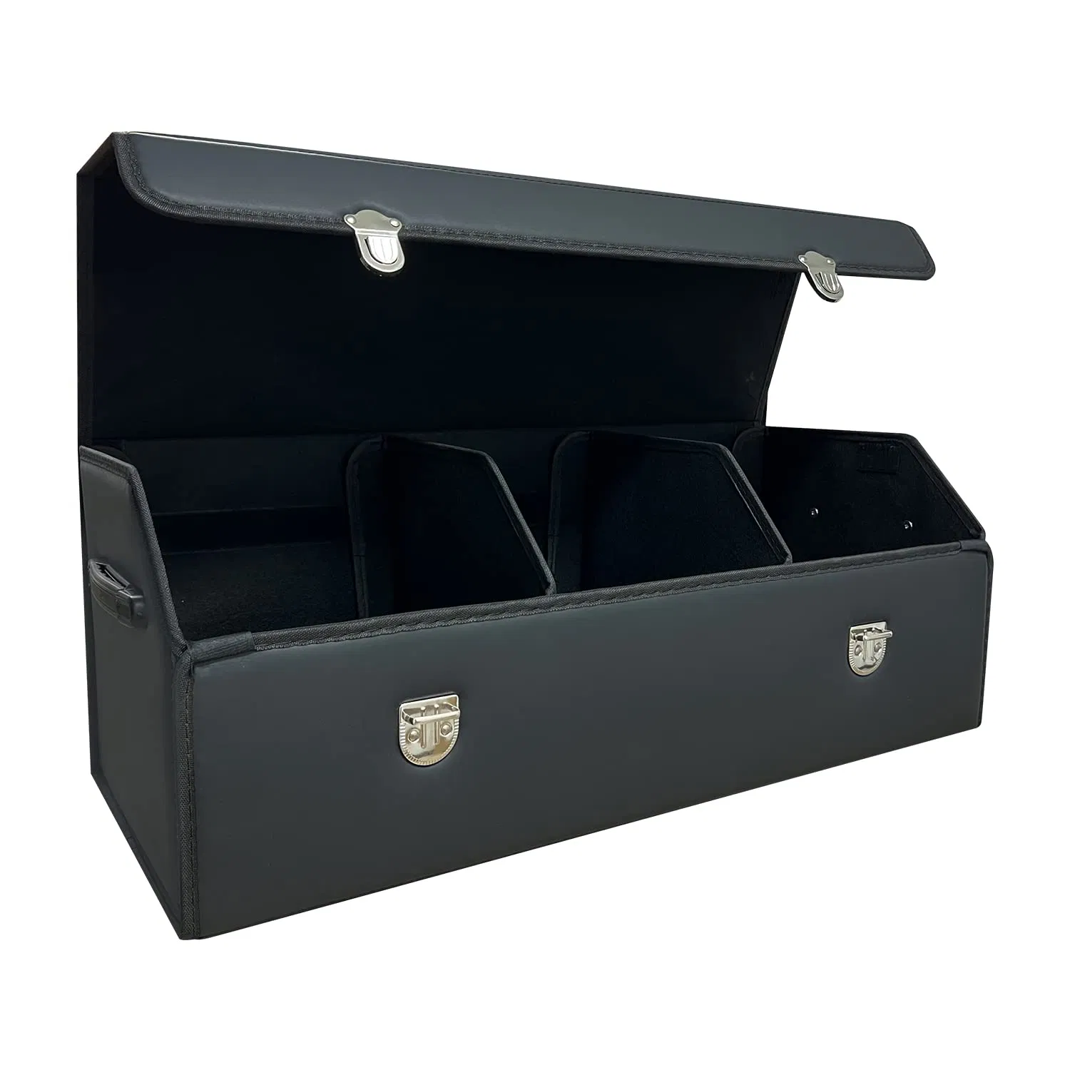 Car Trunk Organizer with Lid, Foldable Faux Leather Cargo Storage Box, 3 Compartments, Collapsible Multi-Functional for SUV, Sedan, Vehicle Trunk
