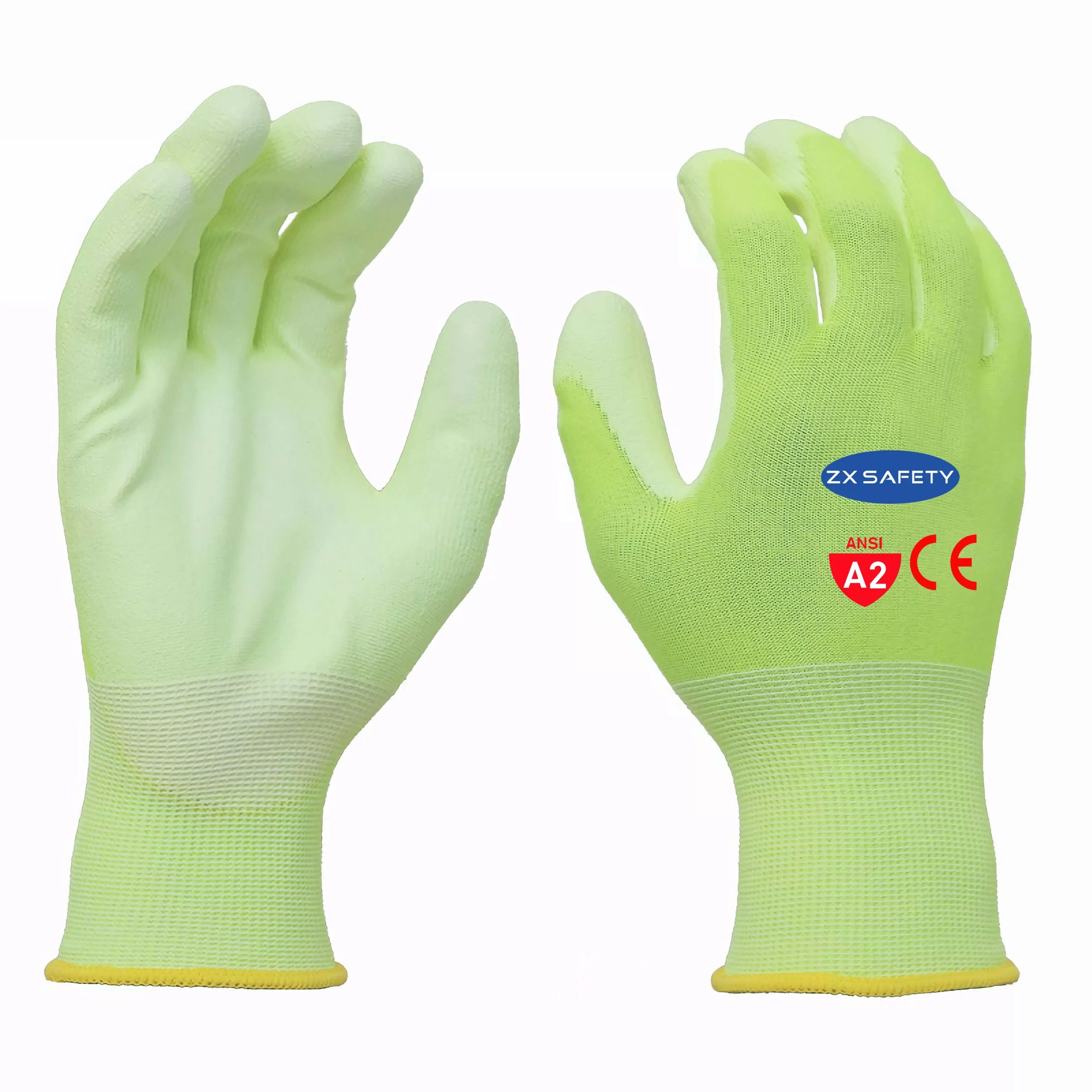 18 Gauge Hi-Viz Yellow Hppe Cut Resistant Gloves PU Coated Palm