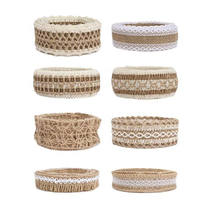 Hot Sale 1oo% Natural Jute Burlap Lace Ribbon Eco-Friendly Fabric for Girls for Wedding Events Andparties