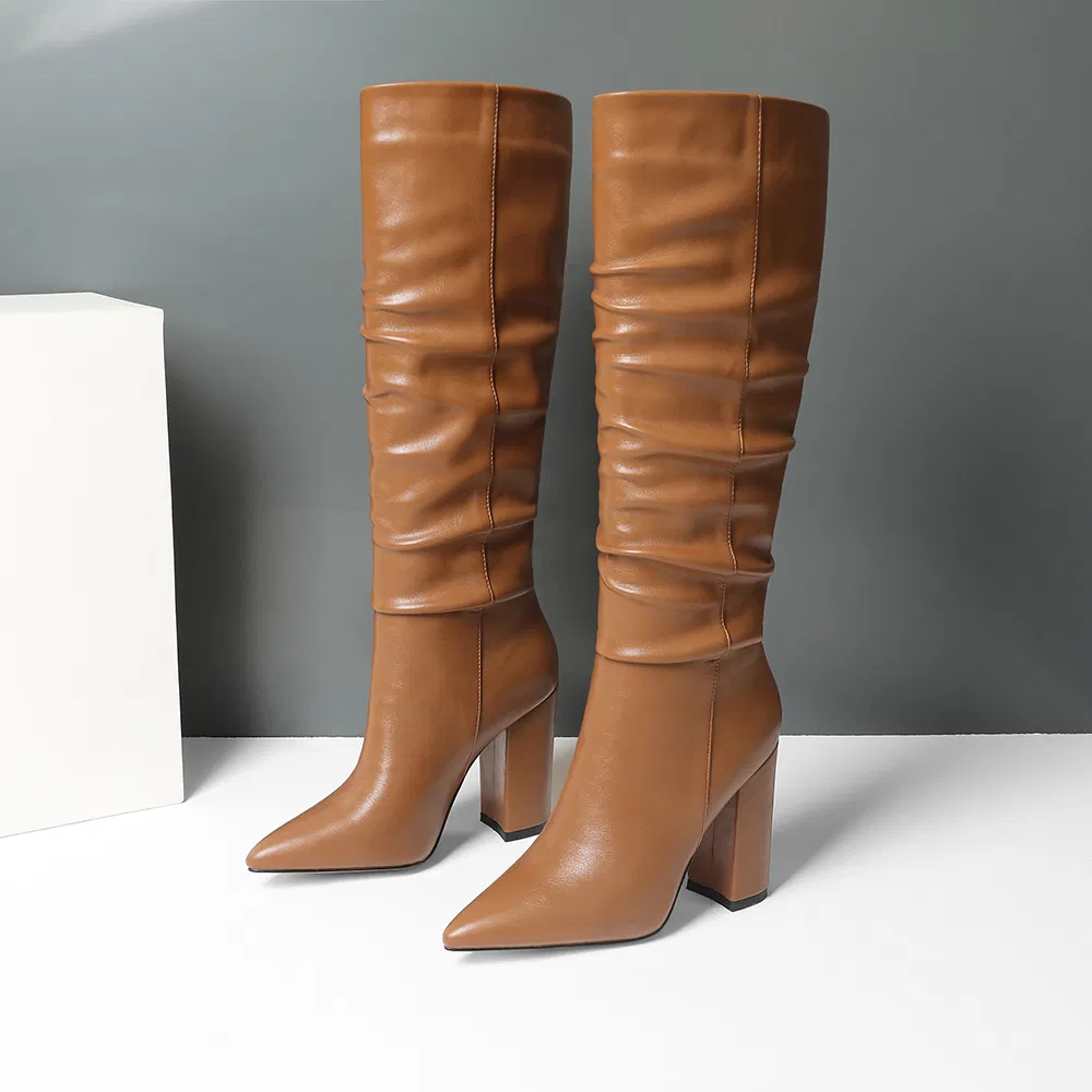 Latest Design Stylish Women Slouch Boots Shoes 10cm High Thick Heel Boots