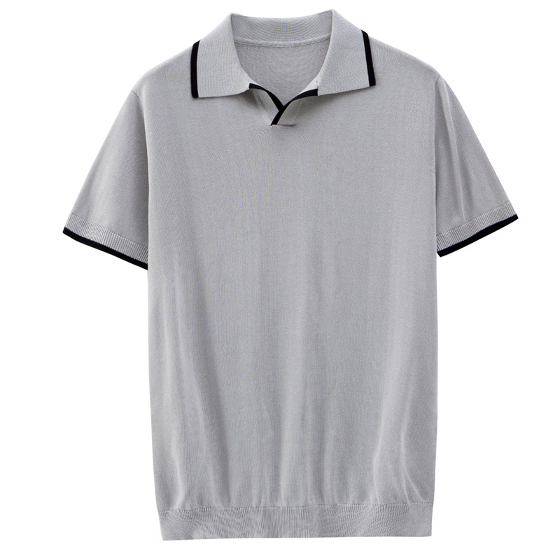No Buttons Ribbed Hem Polo Shirts Mens Blank Design Shirts