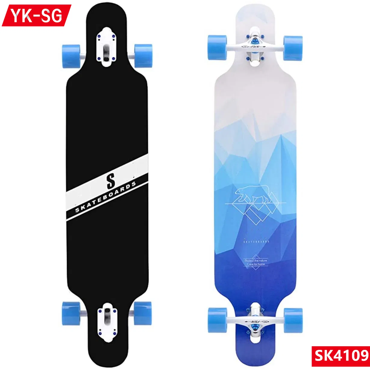 Wholesale Long Board 41*9 Inch Economic Cheap Loaded Freestyle Drop Through Longboard Longboards 9 Layers Maple Wood