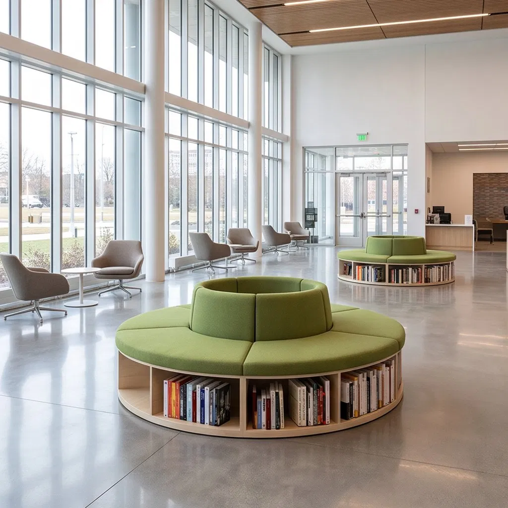 Custom Library Furniture Leisure Round Reading Lounge Sofa Modern Office Reception Couch Commercial Contract Furniture Public Seating Modular Sofa