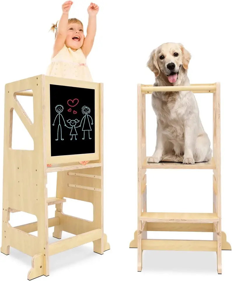 Kitchen Step Stool Children Learning Tower Montessori Practice Adjustable Height Stool Kids Foldable Learning Helper Tower