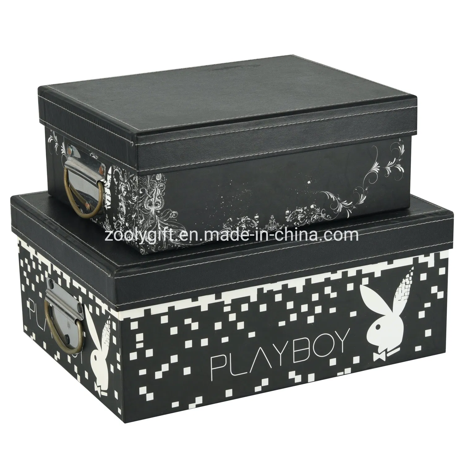 Customize Printing Paper Cardboard Foldable Storage Box with Metal Handle for Office / Home Packing Paper Box Decorative Cardboard Storage Box