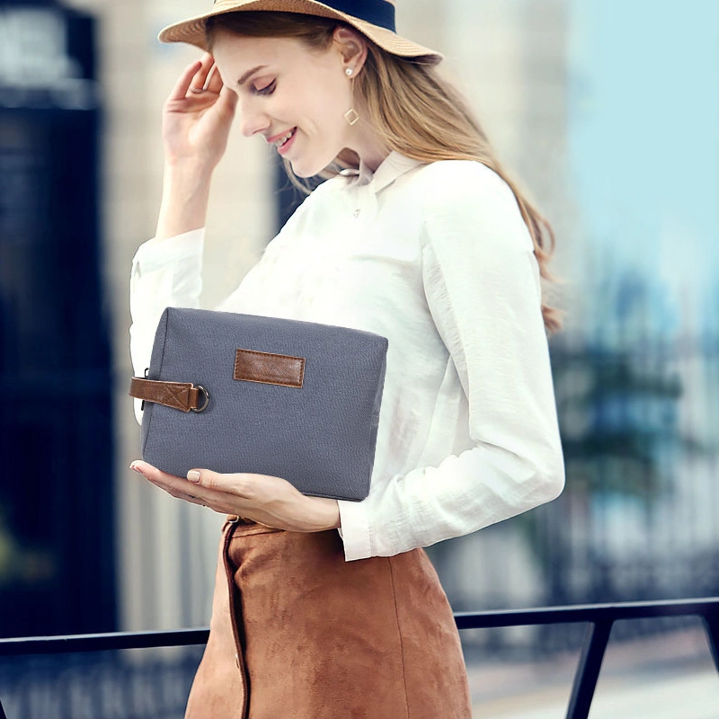 Simple Retro Storage Bag Canvas Cosmetic Bag Casual Travel Clutch Pure Color Portable Coin Purse Customization