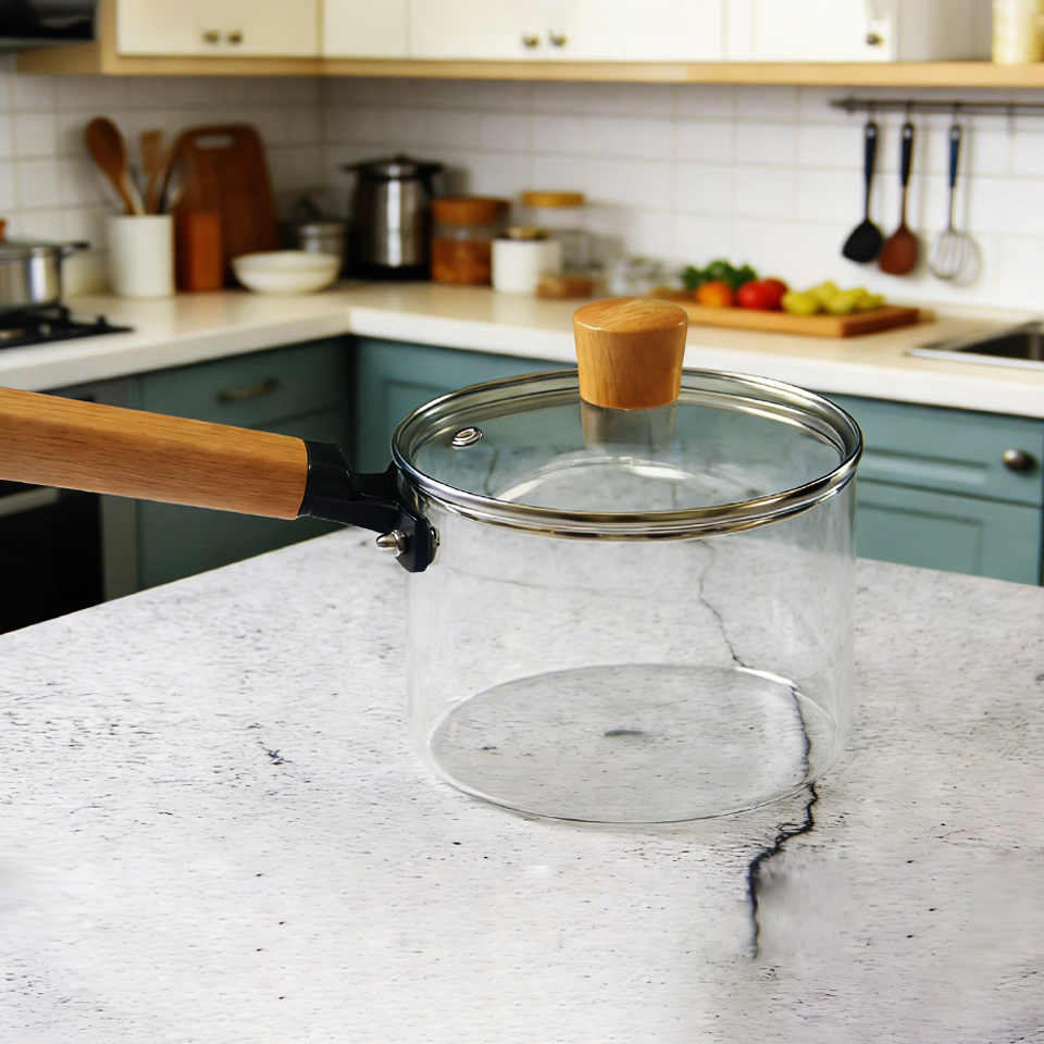 1.5L Mini Small Stove Top Safe Borosilicate Glass Milk Soup Pot
