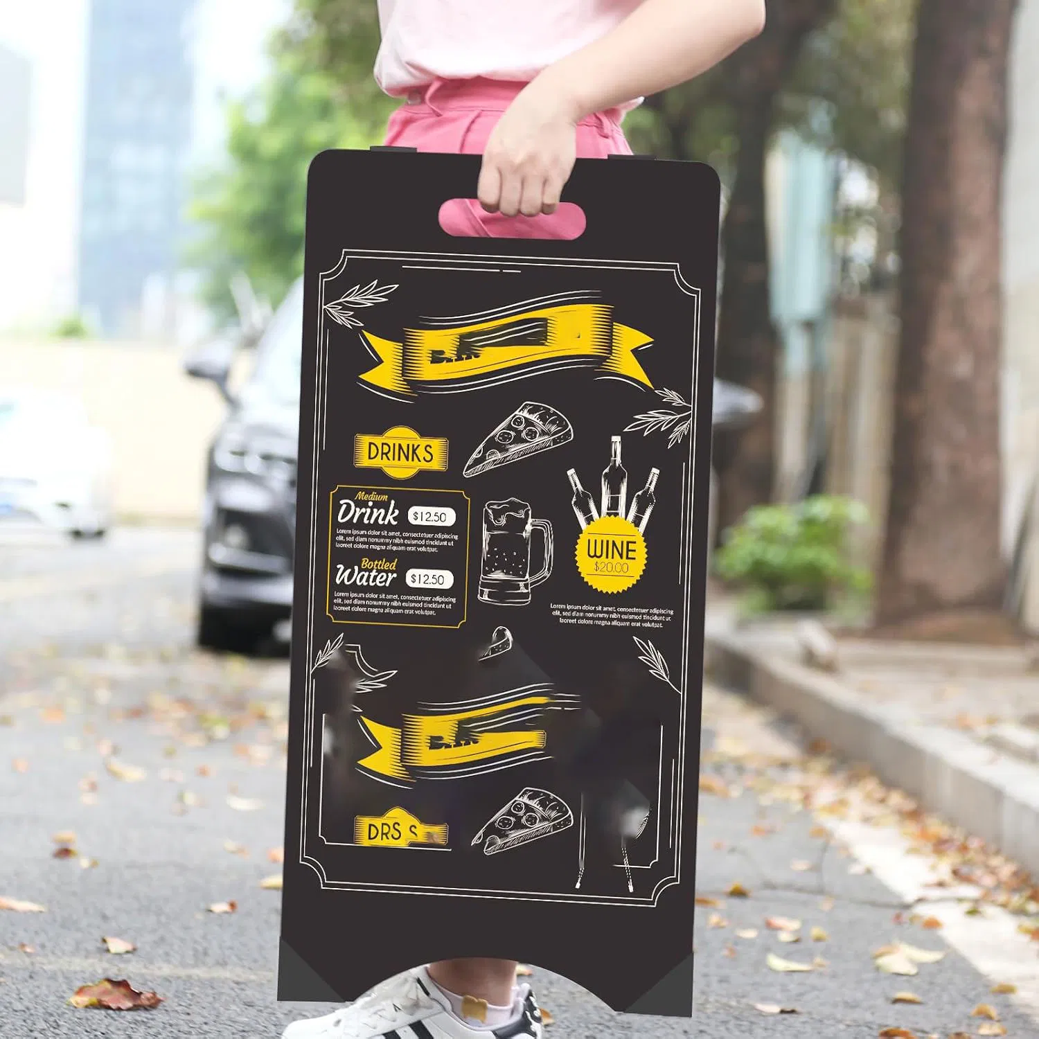 a-Frame Chalkboard Sign Sandwich Chalkboard Double Sided Sidewalk Signs Outdoor Foldable Blackboard Menu Display