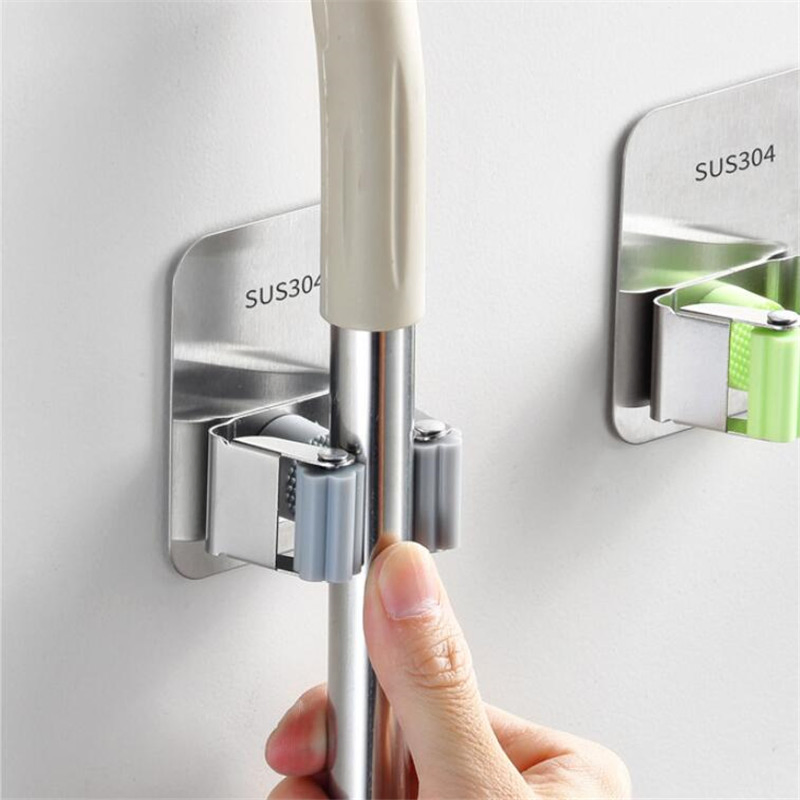 Amazon Hot Selling Stainless Steel Wall-Mounted Mop Broom Holder Grip Clips