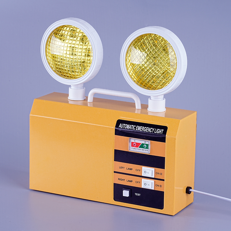 9W Yellow Painted Twin Spot Emergency Light 3-Hour Backup Time Iron Housing SMD LED Source Lithium Battery 85-265V Wall Mount Building Use
