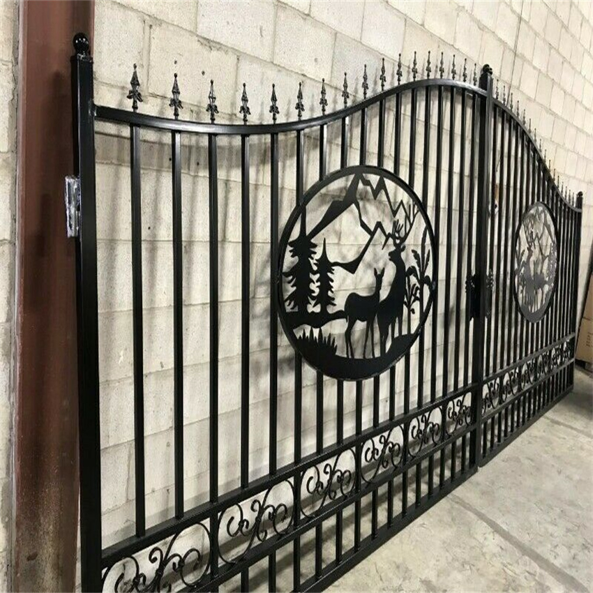 Safety Gate Deer Design 16FT Bi-Parting Durable Wrought Iron Main Gate