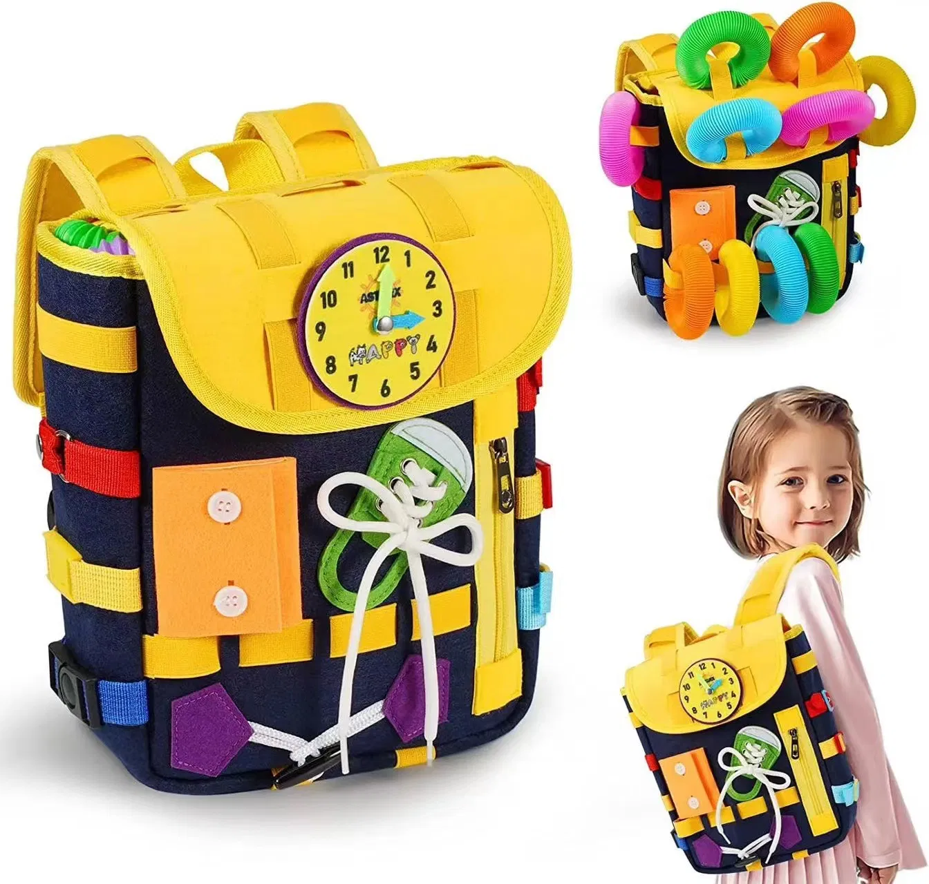 OEM ODM Custom Montessori Busy Board Bag Kids Sensory Leather Book Travel Tool School Bag LED Manufacturer Backpack