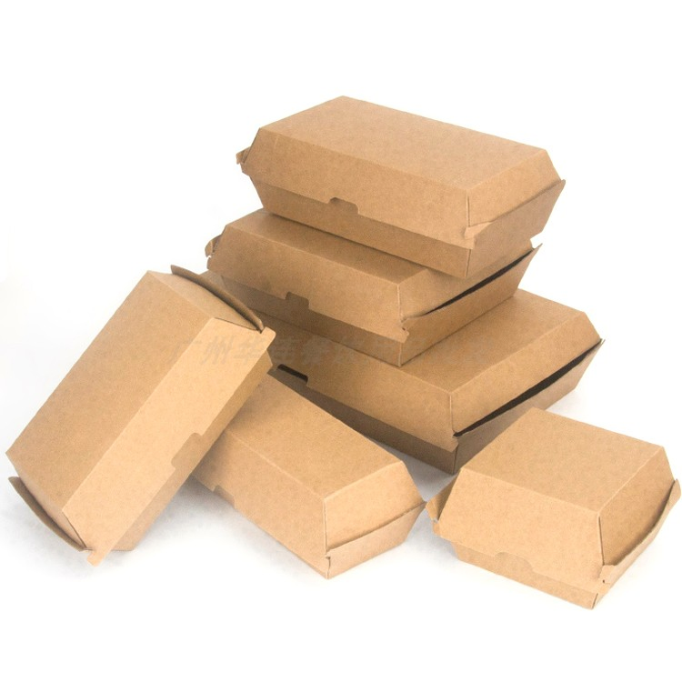 Custom Biodegradable Food Container Packing Kraft Cardboard Box for Hamburger and Hotdog and Chips Box